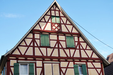 half-timbered gable of a renovated house of 18th century