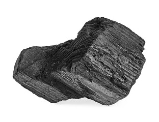 Piece of natural wood charcoal isolated on white background. Hard wood charcoal.