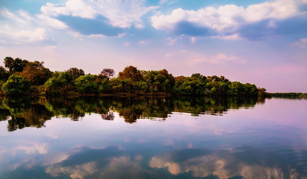 Zambezi river landscape at sunset, Zimbabwe