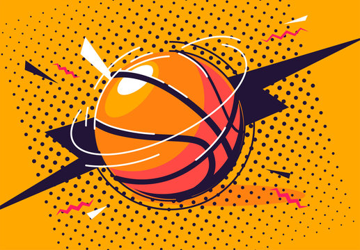 vector illustration of a basketball in pop art style