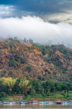Landscape along the Mekong to Pak Ou caves, Laos 