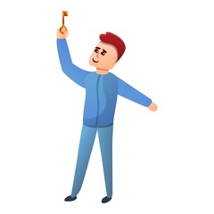 Boy find quest key icon. Cartoon of boy find quest key vector icon for web design isolated on white background