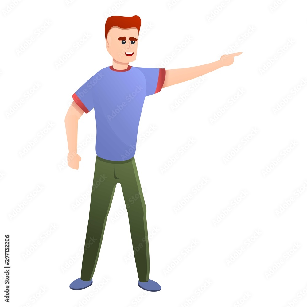 Poster man show right way icon. cartoon of man show right way vector icon for web design isolated on white 