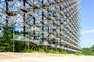 The radar antenna of the Duga military missile system in Chernobyl in Ukraine.