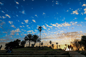 Cloudy Blue Sky of the Evening Jaffa Streets, tel Aviv, Israel