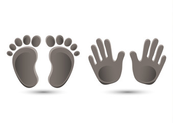 Baby footprints and handprints, icon. Abstract concept. Flat design. Vector on a white background.