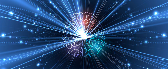 Obraz premium Quantum processing. Deep learning artificial intelligence. Future new technology for business or science presentation