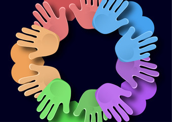 Icon. Colorful design of united loving hands. Hand giving a heart, happy valentines day.