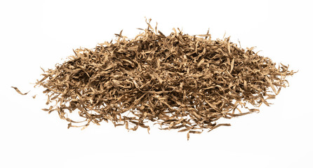 Pile of wooden sawdust and shavings isolated on white