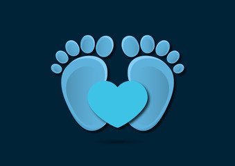 Icon, children's footprint and heart. The concept of love for children. Flat design.