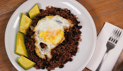 Black rice with black beans. Dominican food