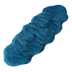 Blue skin of a sheepskin wool rug on a white background. 3D rendering