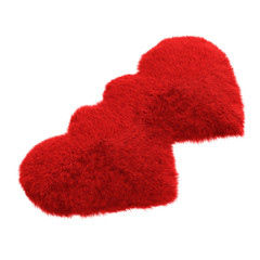 Red wool rug two heart on a white background. 3D rendering