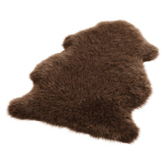 Brown skin of a sheepskin wool rug on a white background. 3D rendering