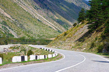 Mountain highway and landscape. North Caucasus travel