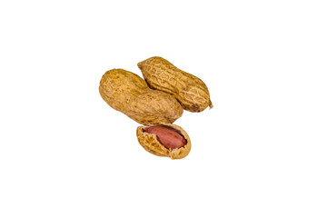 Unpeeled peanuts isolated on the white background