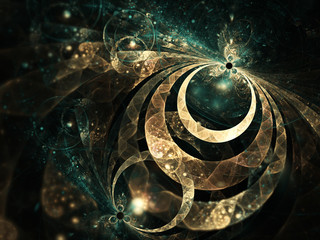 Golden fractal steampunk gears, digital artwork for creative graphic design
