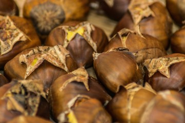 close up of roasted chestnuts