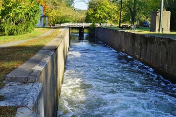 View of locks on the Delaware and Raritan (D&R) canal in Kingston, New Jersey, in the fall