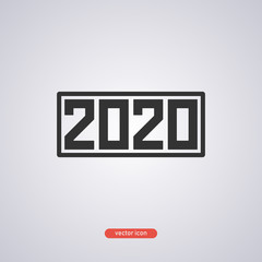 Black 2020 year icon in a flat style isolated on gray background. Vector illustration.