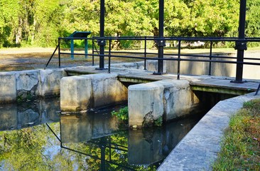 View of locks on the Delaware and Raritan (D&R) canal in Kingston, New Jersey, in the fall