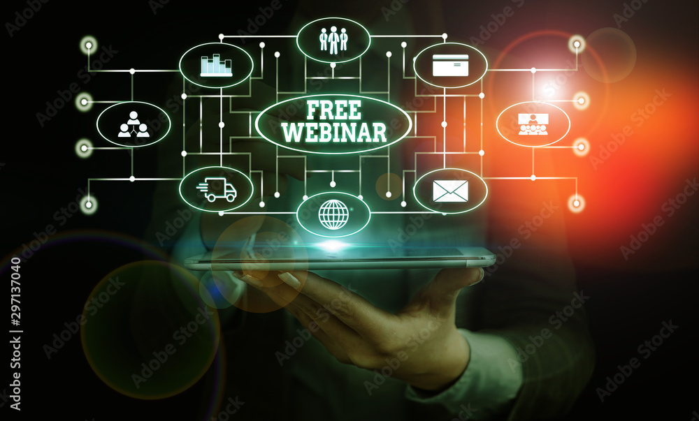 Aufkleber conceptual hand writing showing free webinar. concept meaning lecture workshop seminar that is trans