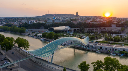 Beautiful aerial and panoramic view of Tbilisi at sunset, Georgia, Europe © Marcus