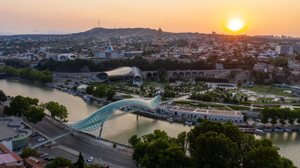 Beautiful aerial and panoramic view of Tbilisi at sunset, Georgia, Europe © Marcus