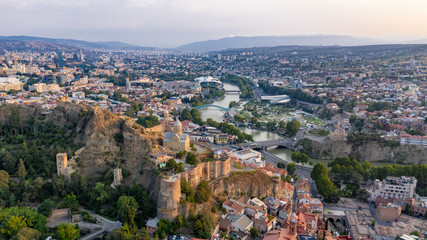 Fototapeta na wymiar Beautiful aerial and panoramic view of Tbilisi at sunset, Georgia, Europe