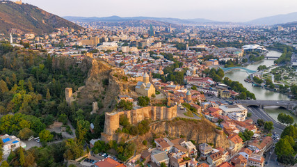 Beautiful aerial and panoramic view of Tbilisi at sunset, Georgia, Europe
