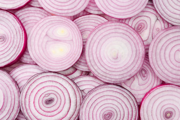 Onion slices as a background. Top view.