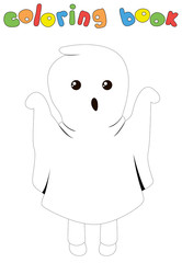Cute cartoon boy in a ghost costume. Coloring book for kids