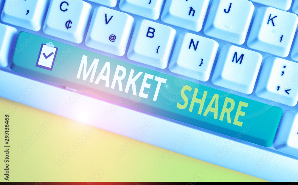 Poster handwriting text writing market share. conceptual photo the portion of a market controlled by a part