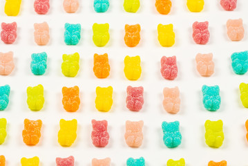 Jelly sweats bears isolated. Top view. Pattern.