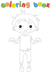 Cute cartoon boy in a zombie costume. Coloring book for kids