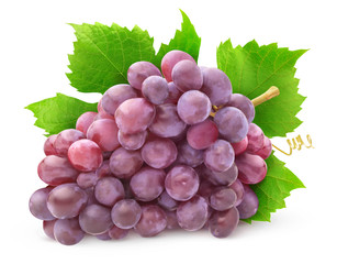 Fototapeta premium Isolated grapes. Pile of rose grapes with leaves isolated on white background with clipping path