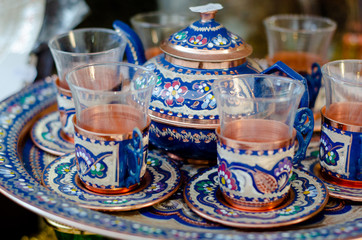 Traditional bosnian tea set for sale at the market