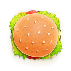 Hamburger. Fast Food. Top View. Classic Cheeseburger. Eps10 vector illustration.