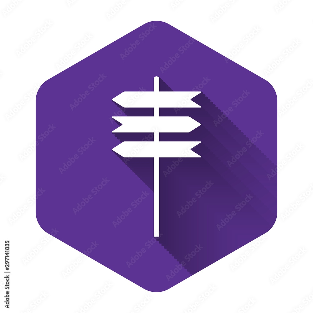 Poster white road traffic sign. signpost icon isolated with long shadow. pointer symbol. blank board with p