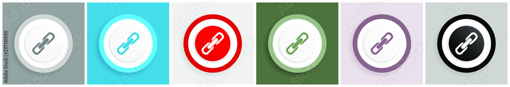 Fototapete link icon set, colorful flat design vector illustrations in 6 options for web design and mobile appl