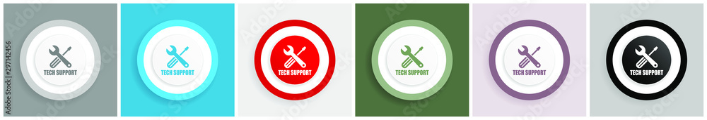 Aufkleber Technical support icon set, colorful flat design vector illustrations in 6 options for web design and mobile applications