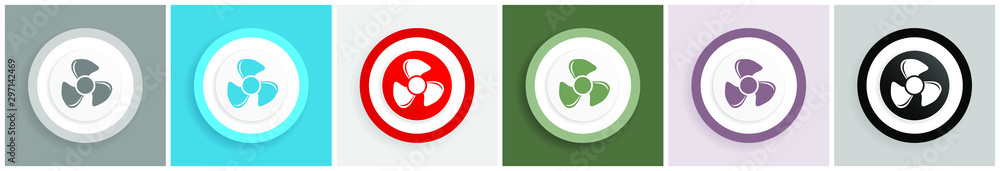 Poster Fan icon set, colorful flat design vector illustrations in 6 options for web design and mobile applications