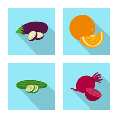 Vector design of vegetable and fruit sign. Set of vegetable and vegetarian vector icon for stock.