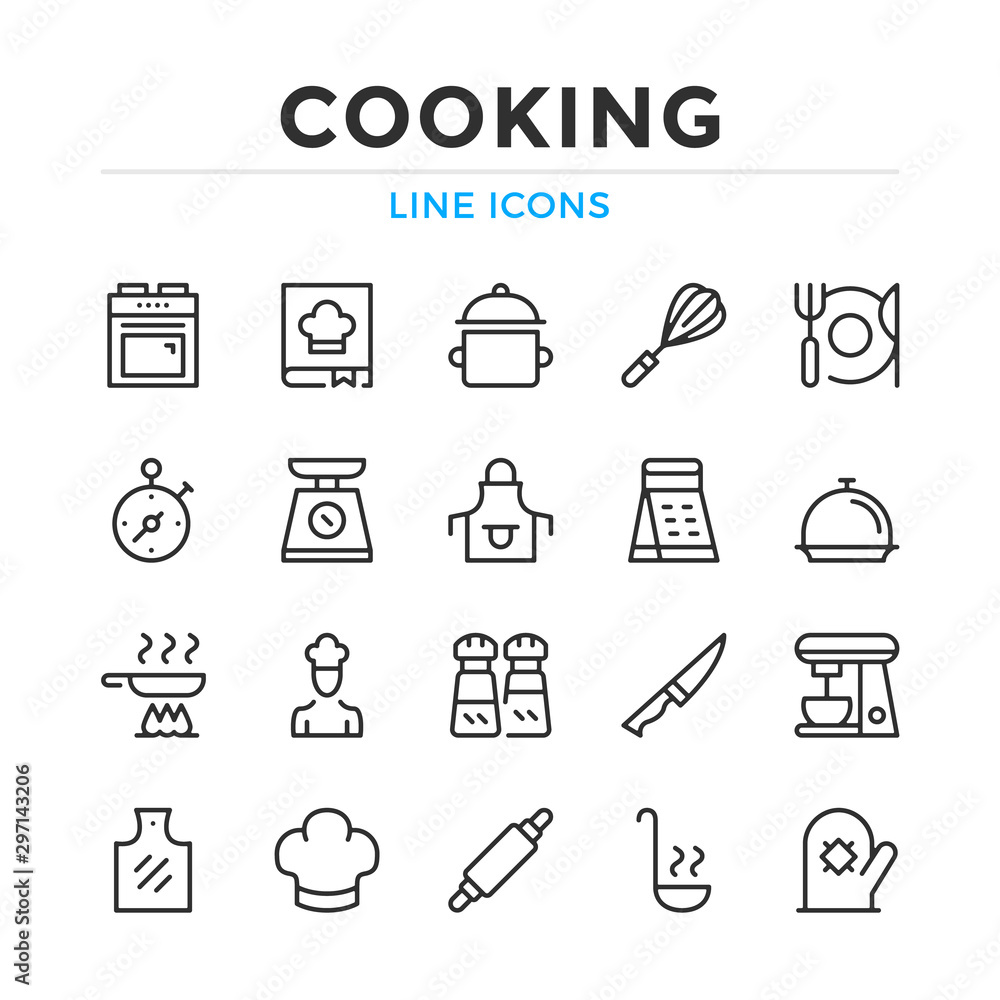 Poster cooking line icons set. modern outline elements, graphic design concepts, simple symbols collection.