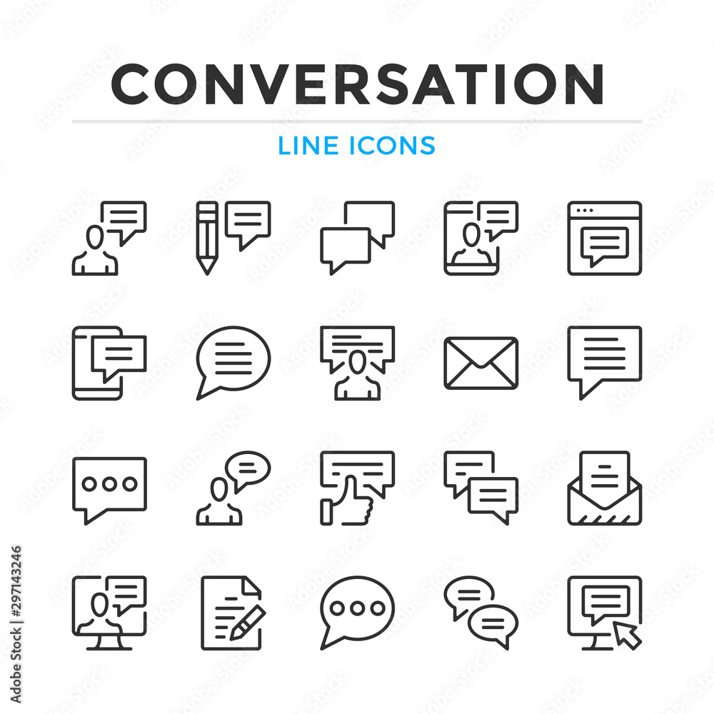 Fototapete Conversation line icons set. Modern outline elements, graphic design concepts, simple symbols collection. Vector line icons