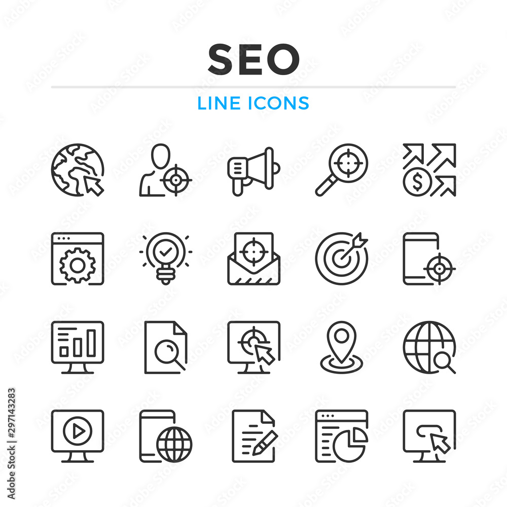 Fototapete seo line icons set. modern outline elements, graphic design concepts, simple symbols collection. vec