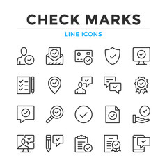 Check marks line icons set. Modern outline elements, graphic design concepts, simple symbols collection. Vector line icons