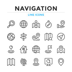 Navigation line icons set. Modern outline elements, graphic design concepts, simple symbols collection. Vector line icons