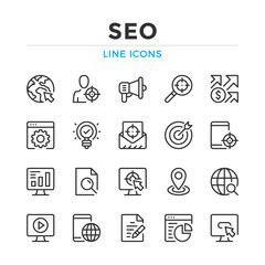 SEO line icons set. Modern outline elements, graphic design concepts, simple symbols collection. Vector line icons