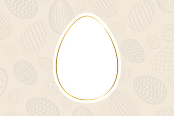Happy Easter background, pastel textured eggs. Gold decoration paper frame. Greeting Easter 3D card. Border template, empty copy space. Holiday design poster, banner, invitation. Vector illustration